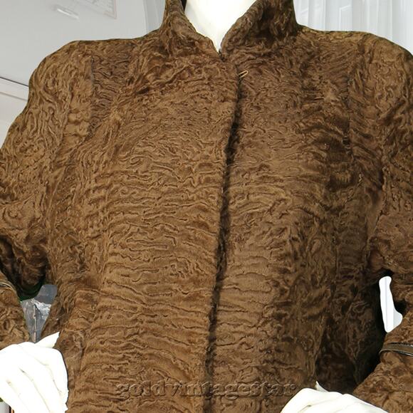 Vintage Swakara Persian Karakul Lamb Fur Brown Jacket XL - Picture 3 of 16